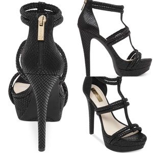 JS Black Solena Snakeskin Platform Heels